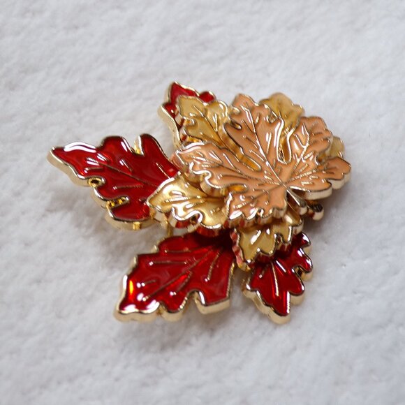 **HOST PICK** Fall Leaves Brooch 1 3/4" Enamel & Gold - Picture 2 of 5